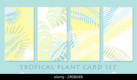 Vector Pastel-Colored Tropical Plant Greeting Card Set Isolated On A Plain Background. Stock Vector