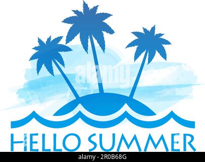 Vector Summer Symbol Icon With Palm Trees On An Island Isolated On A White Background. Stock Vector