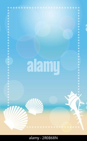 Vector Summer Beach Background With Blue Sky, Sandy Beach, And Shellfishes. Stock Vector