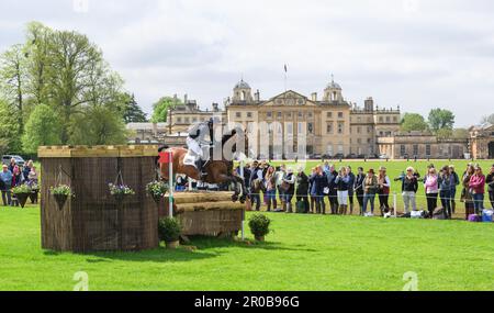 Badminton, UK. 08th May, 2023. 08 May 2023 - Badminton Horse Trials - Cross-Country Test - Badminton - Gloucestershire Wills Oakden rides Oughterard Cooley during the Cross-Country Test at the Badminton Horse Trials. Picture Credit: Mark Pain/Alamy Live News Stock Photo