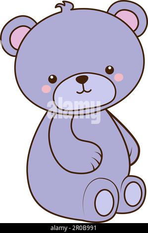 Vector teddy bear looks ahead icon. Vector purple bear with rosy cheeks and ears icon Stock Vector