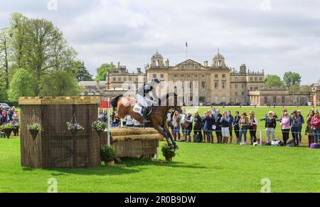 Badminton, UK. 08th May, 2023. 08 May 2023 - Badminton Horse Trials - Cross-Country Test - Badminton - Gloucestershire Wills Oakden rides Oughterard Cooley during the Cross-Country Test at the Badminton Horse Trials. Picture Credit: Mark Pain/Alamy Live News Stock Photo