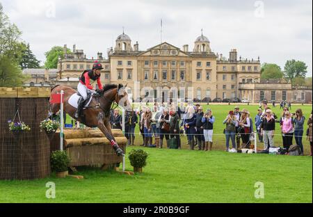 Badminton, UK. 08th May, 2023. 08 May 2023 - Badminton Horse Trials - Cross-Country Test - Badminton - Gloucestershire Fiona Kashel rides WSF Carthago during the Cross-Country Test at the Badminton Horse Trials. Picture Credit: Mark Pain/Alamy Live News Stock Photo