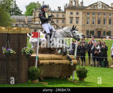 Badminton, UK. 08th May, 2023. 08 May 2023 - Badminton Horse Trials - Cross-Country Test - Badminton - Gloucestershire Oliver Townend and Swallow Springs make a mistake at fence 19 during the Cross-Country Test at the Badminton Horse Trials. Picture Credit: Mark Pain/Alamy Live News Stock Photo