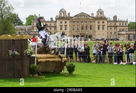 Badminton, UK. 08th May, 2023. 08 May 2023 - Badminton Horse Trials - Cross-Country Test - Badminton - Gloucestershire Oliver Townend and Swallow Springs make a mistake at fence 19 during the Cross-Country Test at the Badminton Horse Trials. Picture Credit: Mark Pain/Alamy Live News Stock Photo