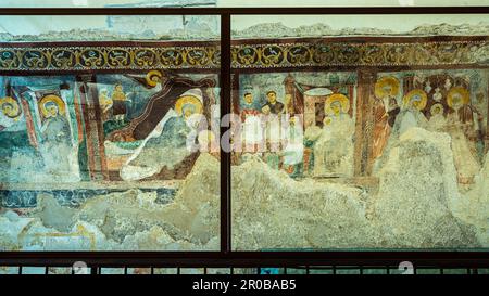 The most valuable fresco depicting the Three Persons. The chapel that houses the image represents the Trinity and evangelical scenes.Vallepietra,Lazio Stock Photo