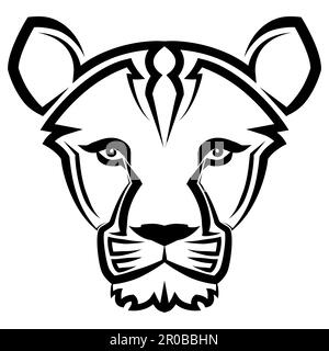 Black and white line art of the front of the lioness head Good use for symbol mascot icon avatar tattoo T Shirt design logo or any design Stock Vector