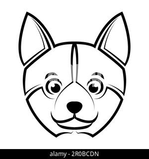 Black and white line art of shiba dog head. Good use for symbol, mascot, icon, avatar, tattoo,T-Shirt design, logo or any design. Stock Vector