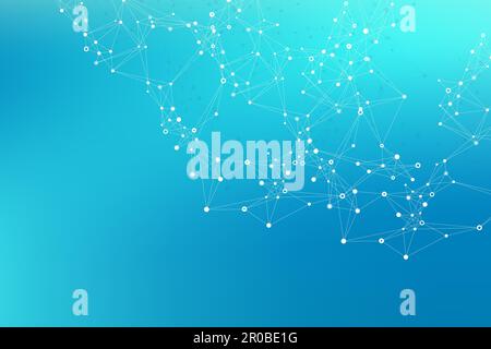 Digits abstract background with connected line and dots, wave flow. Digital neural networks. Network and connection background for your presentation Stock Photo