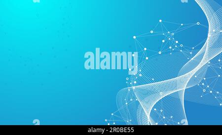 Digits abstract background with connected line and dots, wave flow. Digital neural networks. Network and connection background for your presentation Stock Photo