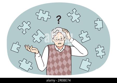 Frustrated old man suffer from dementia loss memory. Confused senior ...