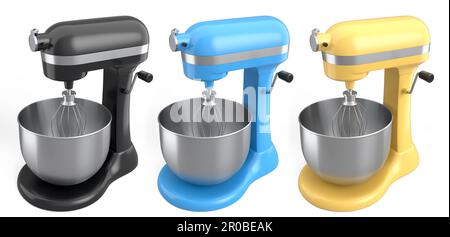 White kitchen machine and stand mixer on a wooden table in a bright design  apartment Stock Photo - Alamy