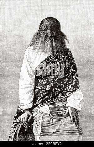 A hairy woman from Burma, Mahphoon. Old 19th century engraving from La Nature 1887 Stock Photo
