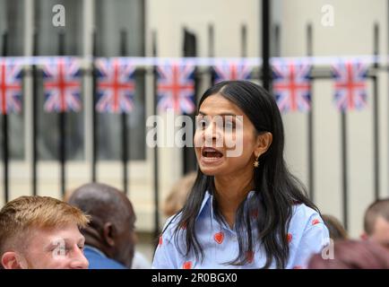 Akshata Murty - wife of Prime Minister Rishi Sunak -  at the Coronation Big Lunch hosted by them in Downing Street, London. 7th May 2023 Stock Photo