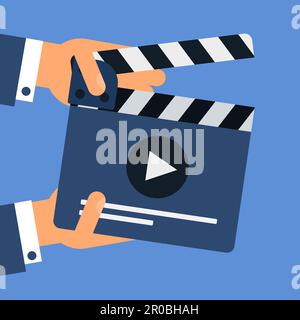 Flat movie clapperboard symbol in hands. Stylish blank movie clapperboard elements. Vector Stock Vector