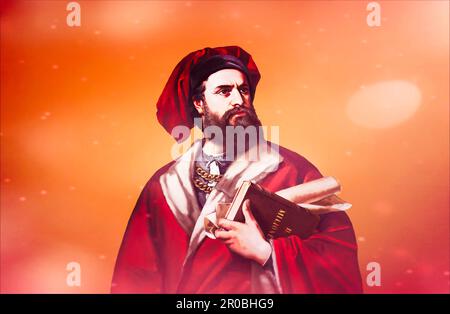 Marco Polo, c. 1254 –1324, an Italian merchant, explorer and writer, digital edited Stock Photo