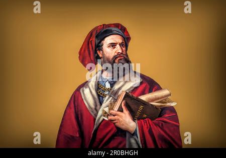 Marco Polo, c. 1254 –1324, an Italian merchant, explorer and writer, digital edited Stock Photo
