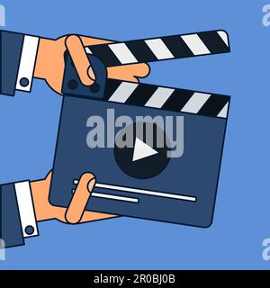 Flat movie clapperboard symbol in hands. Stylish blank movie clapperboard elements. Vector Stock Vector