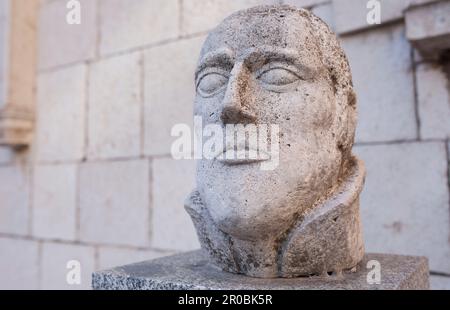 Valladolid, Spain - July 18th, 2020: Juan Ponce de Leon bust. House Museum of Columbus and research centre for American history, Valladolid, Spain Stock Photo