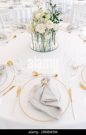 A festive table set for a wedding Stock Photo