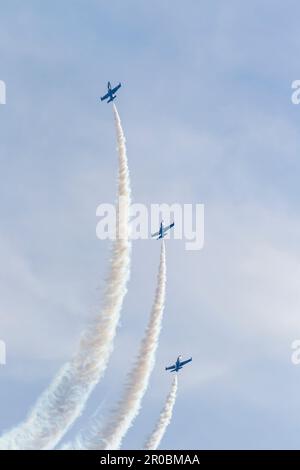 Breitling jets formation at Aerolac with smoke trail Stock Photo