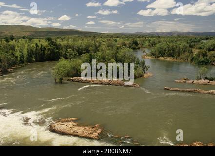 The Ord River is a 651-kilometre long (405 mi) river in the Kimberley region of Western Australia. Stock Photo