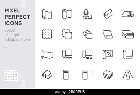 Fabric textile line icon set. Tissue, measurement, towel, spool, discount spool minimal vector illustration. Simple outline sign for clothing material Stock Vector
