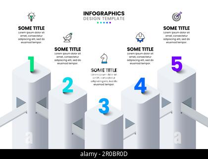 Infographic template with icons and 5 options or steps. Columns. Can be used for workflow layout, diagram, banner, webdesign. Vector illustration Stock Vector