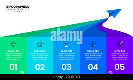 Infographic template with icons and 5 options or steps. Paper plane. Can be used for workflow layout, diagram, webdesign. Vector illustration Stock Vector