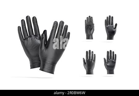 Blank black rubber gloves palm mockup, different views Stock Photo