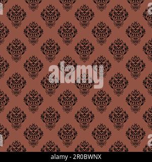 This is a high-resolution image of a seamless brown background, with intricate black Damask patterns covering the entirety of it Stock Photo