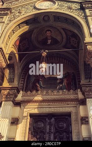 Entrance door of  the Domnița Bălașa Church,City of Bucharest, București, Romania, East Europe,1964 Stock Photo