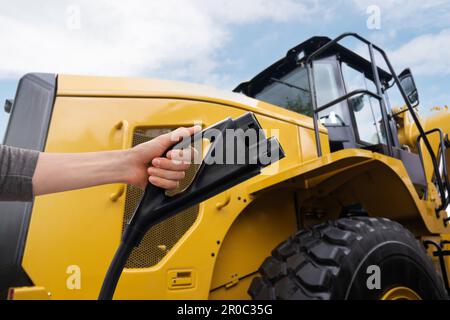 Close up of yellow bulldozer at work. High quality photo Stock Photo