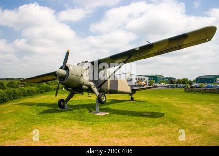 Front view of a De Havilland DHC Beaver army spotter aircraft on display outside the Army Air Museum at Middle Wallop in England. Stock Photo