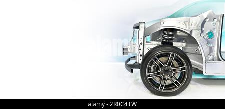 Side view of an aluminum automobile structure on a white background, copy space Stock Photo