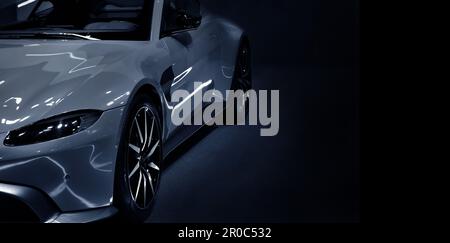 Detail front headlights of super car blue tone on black background,copy space Stock Photo