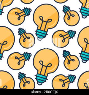 Lamp Bulb Seamless Pattern. Creative Success Idea Background. Innovation ornament for business startup, technology, science. Design element of inventi Stock Vector