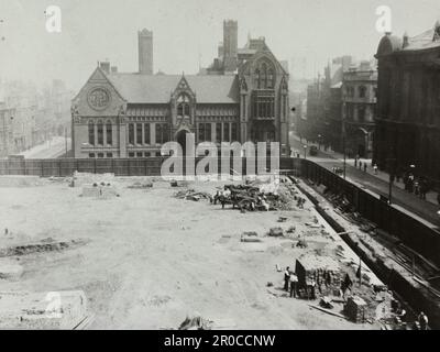 View of land, corner of Margaret Street and Edmund Street, Birmingham, being prepared for the construction of Gas Hall, early 20th Century. Building in the background is Birmingham School of Art.. From the Birmingham Museums Trust Photo archive.. Scanned from the collection of glass plates, negatives and prints. Stock Photo