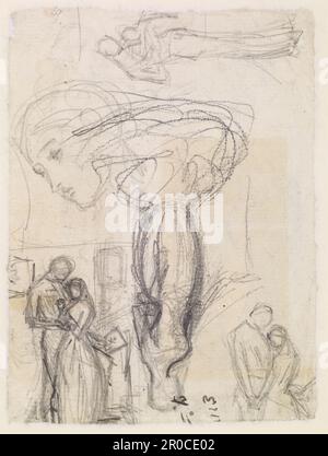 [Recto - Front]. The Black Brunswicker - Figure Sketch, 1859-60. Artist: John Everett Millais.. From Preraphaelites.org:. This sketch relates to the drawing and oil painting in the Lady Lever Art Gallery, Port Sunlight, and a drawing in Tate Britain. The scene shows an English girl saying goodbye to a German soldier sweetheart on the eve of the battle of Waterloo in 1815. The girl was modelled by Charles Dickens' daughter, Kate, and the soldier by a private in the Lifeguards. Stock Photo