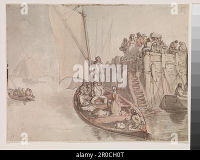 Recto. Pier At Amsterdam, 1792. Thomas Rowlandson. Recto: Pier at Amsterdam.. On verso: Sketch of Dutch fisherfolk and inscribed by the artist, 'Drawn at Amsterdam 1792' Stock Photo