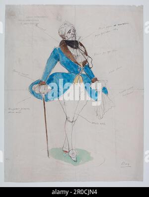 Study for a Statuette, 1866-1931. Artist: Charles De Sousy Ricketts (d.1931). Costume study for a statuette of a man in 18th century dress, made for George Bernard Shaw. Stock Photo