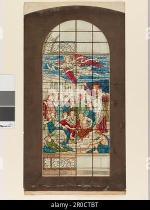 Design For Stained Glass Window, 1910. By Henry James Holiday..  Depicts St Paul preaching. Design for Failing Memorial window in the First Baptist Church in Portland, Oregon, USA. Window is still in situ. Stock Photo