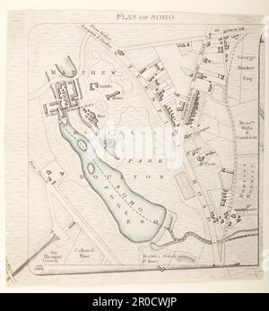 Map - Soho Manufactory, Handsworth, Birmingham, 1809-1842.  Plan of the Soho estate, annotated to indicate the estate owned by Matthew Robinson Boulton Esq, presumably after the death of his father, Matthew Boulton. Stock Photo