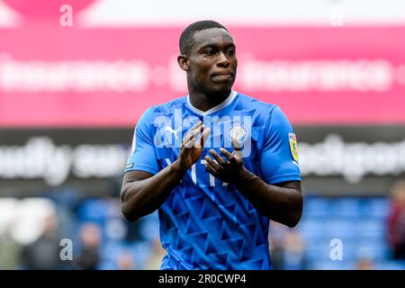 Isaac Olaofe #20 of Stockport County applauds the fans on the lap of honour during the Sky Bet League 2 match Stockport County vs Hartlepool United at Edgeley Park Stadium, Stockport, United Kingdom, 8th May 2023  (Photo by Ben Roberts/News Images) Stock Photo