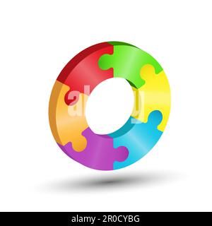 The circle consists of 6 puzzle pieces. 3d illustration for creative ideas and creative design. Volumetric style Stock Vector