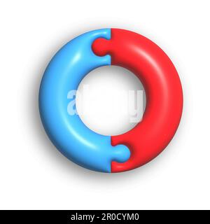 The circle consists of 2 puzzle pieces. 3d illustration for creative ideas and creative design. Volumetric style, rendering Stock Vector