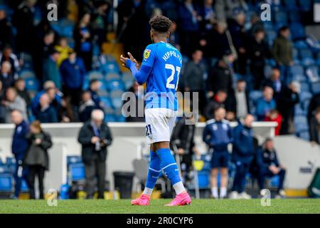 Stockport, UK. 08th May, 2023. Myles Hippolyte #21 of Stockport County applauds the fans on the lap of honour during the Sky Bet League 2 match Stockport County vs Hartlepool United at Edgeley Park Stadium, Stockport, United Kingdom, 8th May 2023 (Photo by Ben Roberts/News Images) in Stockport, United Kingdom on 5/8/2023. (Photo by Ben Roberts/News Images/Sipa USA) Credit: Sipa USA/Alamy Live News Stock Photo