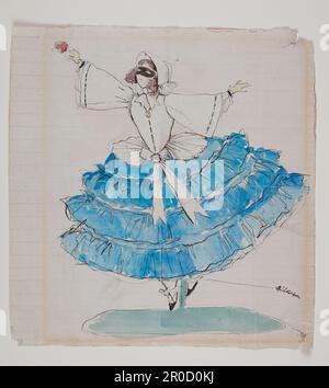 Study for a Statuette, 1866-1931. Artist: Charles De Sousy Ricketts (d.1931). Costume study for a statuette of a young woman in a crinoline skirt. Stock Photo