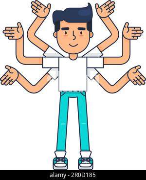 Web UI UX Designer. Creative employee with many hands is working on application, programming, website development. Vector Stock Vector