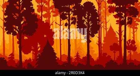 Panorama of dense night forest, fir and pine trees of natural green ...